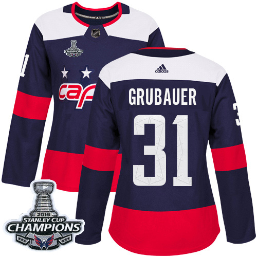 Adidas Capitals #31 Philipp Grubauer Navy Authentic 2018 Stadium Series Stanley Cup Final Champions Women's Stitched NHL Jersey - Click Image to Close