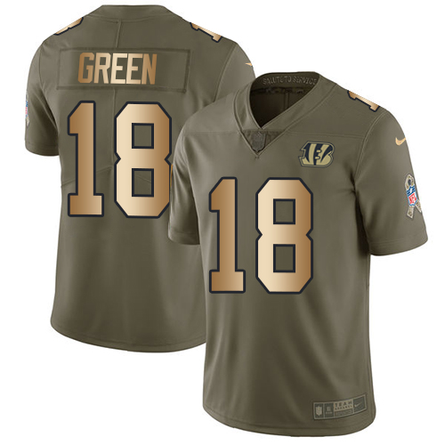 Nike Bengals #18 A.J. Green Olive/Gold Youth Stitched NFL Limited 2017 Salute to Service Jersey - Click Image to Close