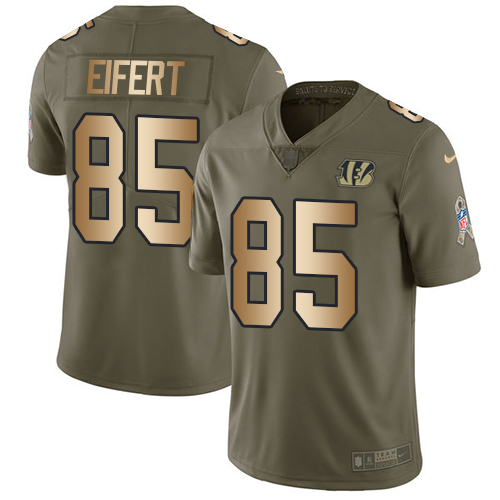 Nike Bengals #85 Tyler Eifert Olive/Gold Youth Stitched NFL Limited 2017 Salute to Service Jersey - Click Image to Close