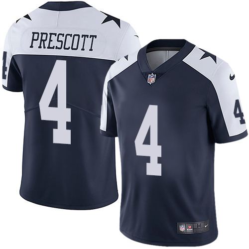 Nike Cowboys #4 Dak Prescott Navy Blue Thanksgiving Youth Stitched NFL Vapor Untouchable Limited Throwback Jersey