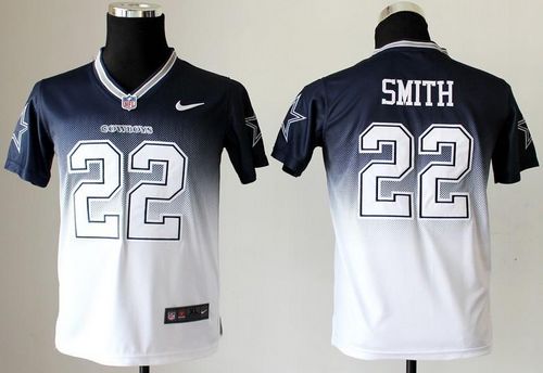 Nike Cowboys #22 Emmitt Smith Navy Blue/White Youth Stitched NFL Elite Fadeaway Fashion Jersey - Click Image to Close