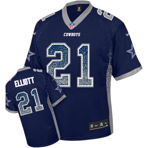 Nike Cowboys #21 Ezekiel Elliott Navy Blue Team Color Youth Stitched NFL Elite Drift Fashion Jersey - Click Image to Close