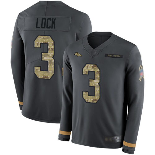 Broncos #3 Drew Lock Anthracite Salute to Service Youth Stitched Football Limited Therma Long Sleeve Jersey - Click Image to Close