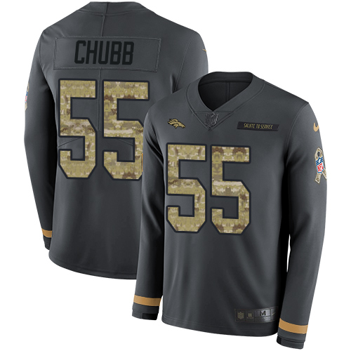 Nike Broncos #55 Bradley Chubb Anthracite Salute to Service Youth Stitched NFL Limited Therma Long Sleeve Jersey - Click Image to Close