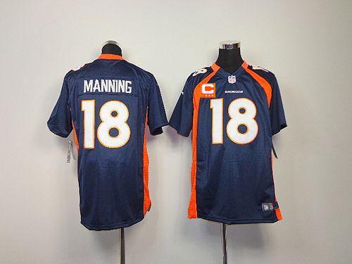 Nike Broncos #18 Peyton Manning Blue Alternate With C Patch Youth Stitched NFL Elite Jersey