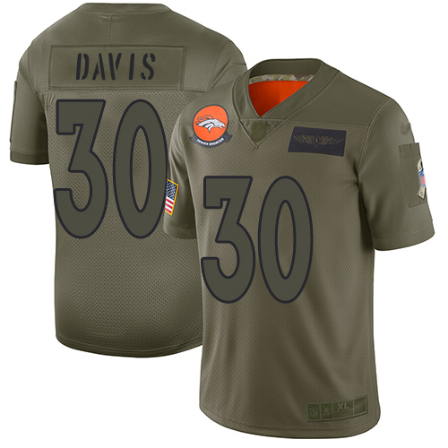 Broncos #30 Terrell Davis Camo Youth Stitched Football Limited 2019 Salute to Service Jersey - Click Image to Close