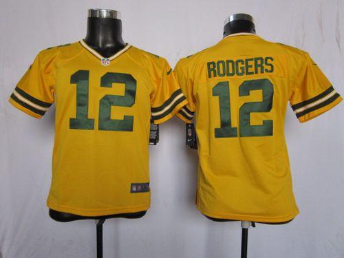 Nike Packers #12 Aaron Rodgers Yellow Alternate Youth Stitched NFL Elite Jersey - Click Image to Close