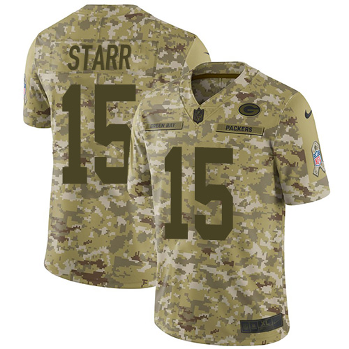 Nike Packers #15 Bart Starr Camo Youth Stitched NFL Limited 2018 Salute to Service Jersey - Click Image to Close