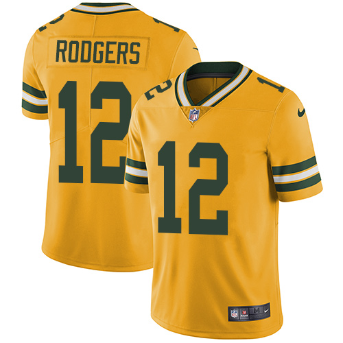 Nike Packers #12 Aaron Rodgers Yellow Youth Stitched NFL Limited Rush Jersey - Click Image to Close