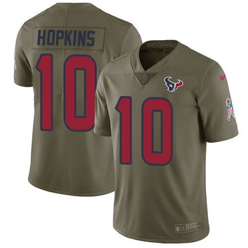 Nike Texans #10 DeAndre Hopkins Olive Youth Stitched NFL Limited 2017 Salute to Service Jersey - Click Image to Close