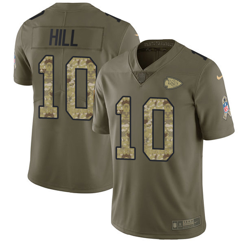 Nike Chiefs #10 Tyreek Hill Olive/Camo Youth Stitched NFL Limited 2017 Salute to Service Jersey - Click Image to Close