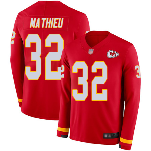 Chiefs #32 Tyrann Mathieu Red Team Color Youth Stitched Football Limited Therma Long Sleeve Jersey - Click Image to Close