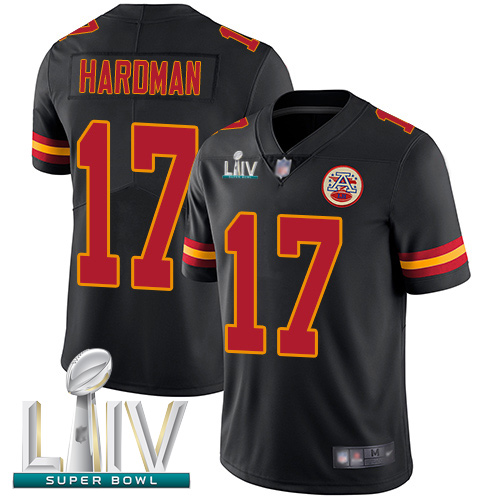 Chiefs #17 Mecole Hardman Black Super Bowl LIV Bound Youth Stitched Football Limited Rush Jersey - Click Image to Close