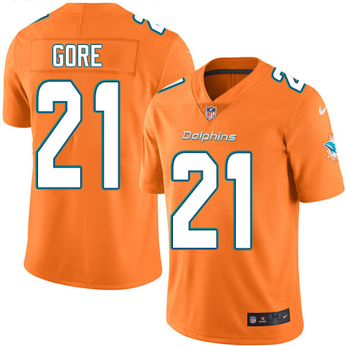 Nike Dolphins #21 Frank Gore Orange Youth Stitched NFL Limited Rush Jersey - Click Image to Close