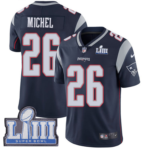 Nike Patriots #26 Sony Michel Navy Blue Team Color Super Bowl LIII Bound Youth Stitched NFL Vapor Untouchable Limited Jersey - Click Image to Close