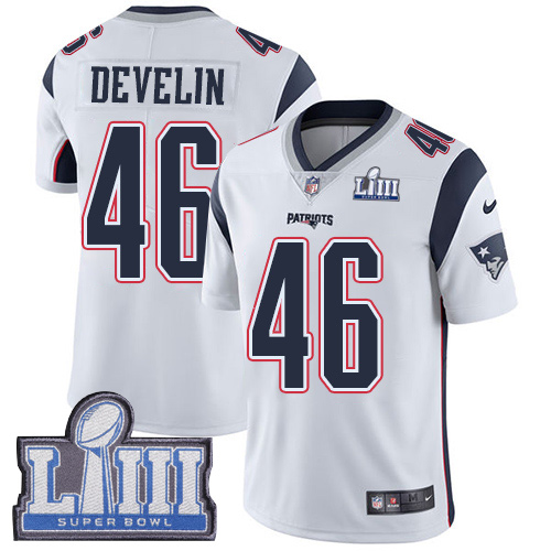 Nike Patriots #46 James Develin White Super Bowl LIII Bound Youth Stitched NFL Vapor Untouchable Limited Jersey - Click Image to Close