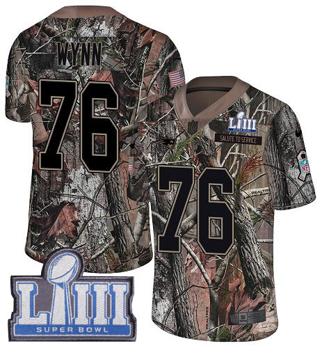 Nike Patriots #76 Isaiah Wynn Camo Super Bowl LIII Bound Youth Stitched NFL Limited Rush Realtree Jersey - Click Image to Close