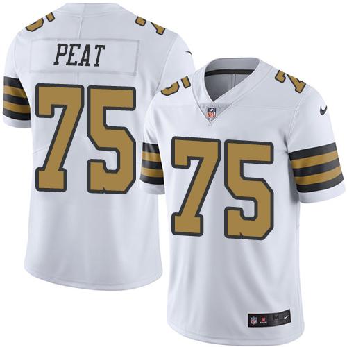 Nike Saints #75 Andrus Peat White Youth Stitched NFL Limited Rush Jersey - Click Image to Close