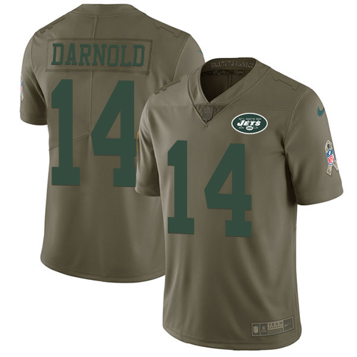 Nike Jets #14 Sam Darnold Olive Youth Stitched NFL Limited 2017 Salute to Service Jersey - Click Image to Close