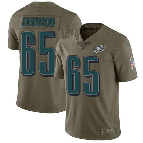 Nike Eagles #65 Lane Johnson Olive Youth Stitched NFL Limited 2017 Salute to Service Jersey - Click Image to Close