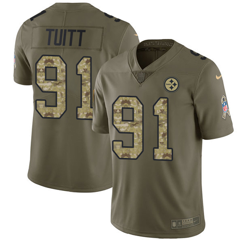 Nike Steelers #91 Stephon Tuitt Olive/Camo Youth Stitched NFL Limited 2017 Salute to Service Jersey - Click Image to Close