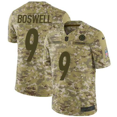 Nike Steelers #9 Chris Boswell Camo Youth Stitched NFL Limited 2018 Salute to Service Jersey - Click Image to Close