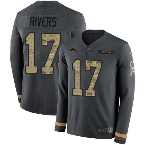 Nike Chargers #17 Philip Rivers Anthracite Salute to Service Youth Stitched NFL Limited Therma Long Sleeve Jersey - Click Image to Close