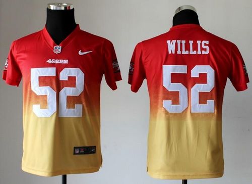 Nike 49ers #52 Patrick Willis Red/Gold Youth Stitched NFL Elite Fadeaway Fashion Jersey