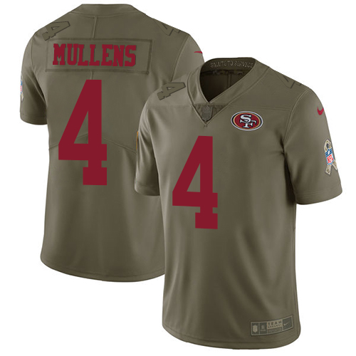 Nike 49ers #4 Nick Mullens Olive Youth Stitched NFL Limited 2017 Salute to Service Jersey - Click Image to Close