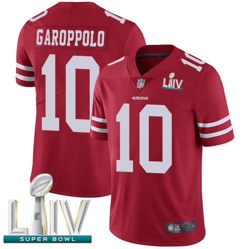 49ers #10 Jimmy Garoppolo Red Team Color Super Bowl LIV Bound Youth Stitched Football Vapor Untouchable Limited Jersey - Click Image to Close