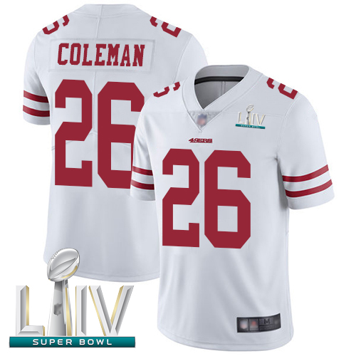 49ers #26 Tevin Coleman White Super Bowl LIV Bound Youth Stitched Football Vapor Untouchable Limited Jersey - Click Image to Close