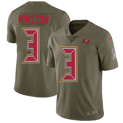 Nike Buccaneers #3 Jameis Winston Olive Youth Stitched NFL Limited 2017 Salute to Service Jersey - Click Image to Close