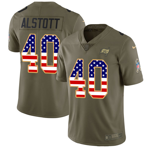 Nike Buccaneers #40 Mike Alstott Olive/USA Flag Youth Stitched NFL Limited 2017 Salute to Service Jersey - Click Image to Close