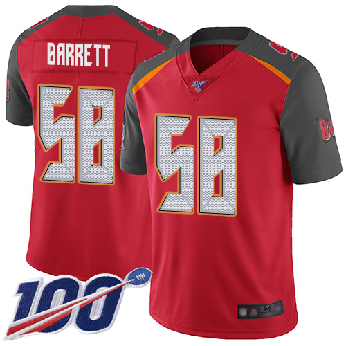 Buccaneers #58 Shaquil Barrett Red Team Color Youth Stitched Football 100th Season Vapor Limited Jersey - Click Image to Close