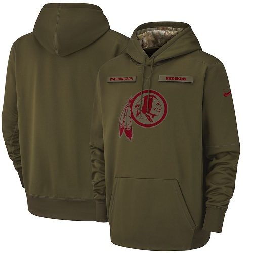 Youth Washington Redskins Nike Olive Salute to Service Sideline Therma Performance Pullover Hoodie - Click Image to Close