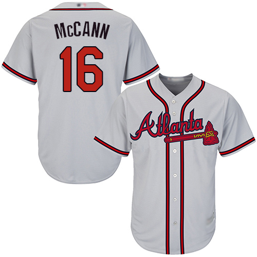 Braves #16 Brian McCann Grey Cool Base Stitched Youth Baseball Jersey - Click Image to Close