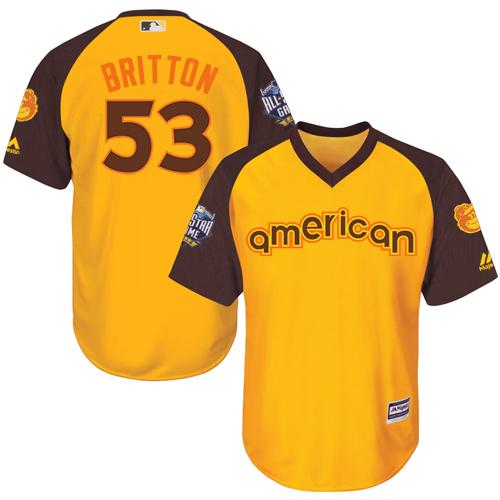 Orioles #53 Zach Britton Gold 2016 All-Star American League Stitched Youth MLB Jersey - Click Image to Close