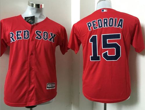 Red Sox #15 Dustin Pedroia Red Cool Base Name On Back Stitched Youth MLB Jersey - Click Image to Close