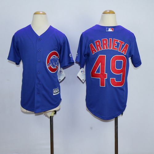 Cubs #49 Jake Arrieta Blue Cool Base Stitched Youth MLB Jersey - Click Image to Close