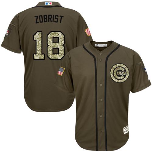 Cubs #18 Ben Zobrist Green Salute to Service Stitched Youth MLB Jersey - Click Image to Close