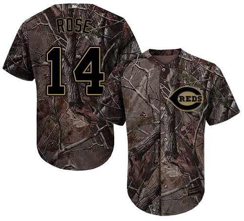 Reds #14 Pete Rose Camo Realtree Collection Cool Base Stitched Youth MLB Jersey - Click Image to Close