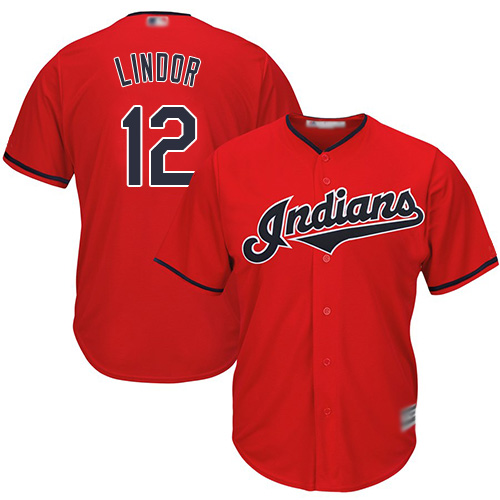 Indians #12 Francisco Lindor Red Stitched Youth MLB Jersey - Click Image to Close