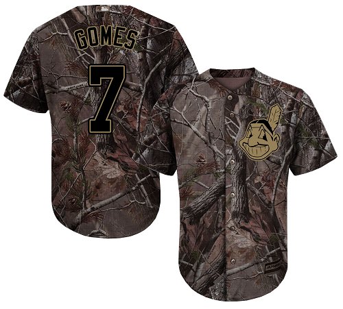 Indians #7 Yan Gomes Camo Realtree Collection Cool Base Stitched Youth MLB Jersey - Click Image to Close