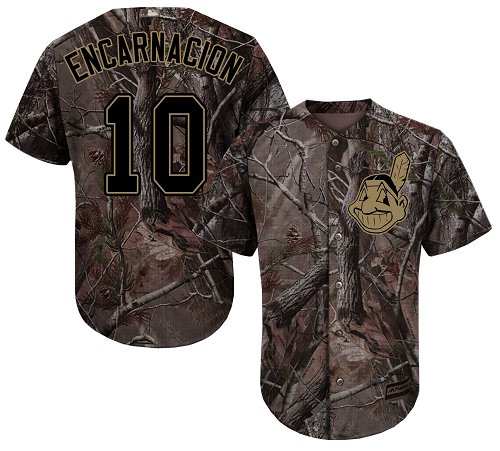 Indians #10 Edwin Encarnacion Camo Realtree Collection Cool Base Stitched Youth MLB Jersey