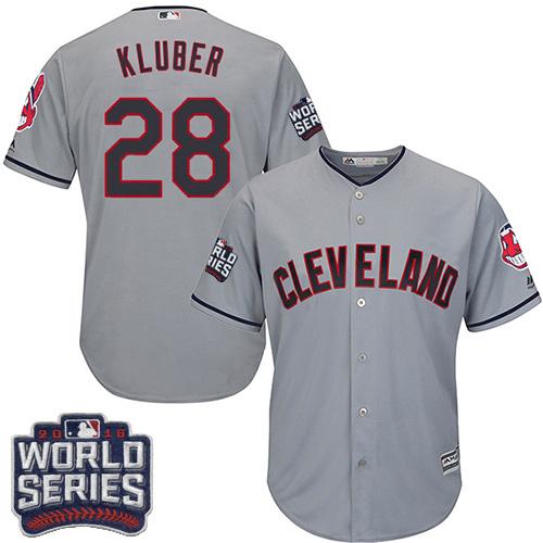 Indians #28 Corey Kluber Grey Road 2016 World Series Bound Stitched Youth MLB Jersey - Click Image to Close