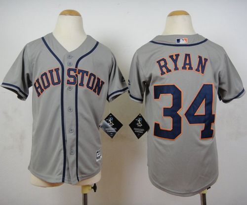 Astros #34 Nolan Ryan Grey Cool Base Stitched Youth MLB Jersey - Click Image to Close