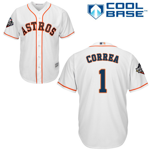 Astros #1 Carlos Correa White Cool Base 2019 World Series Bound Stitched Youth Baseball Jersey - Click Image to Close