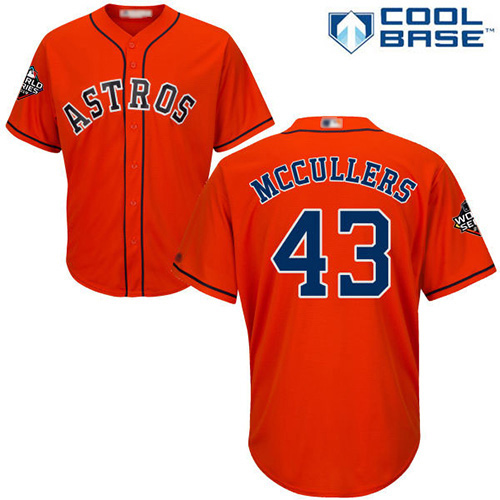 Astros #43 Lance McCullers Orange Cool Base 2019 World Series Bound Stitched Youth Baseball Jersey - Click Image to Close