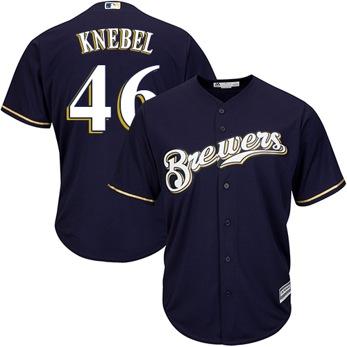 Brewers #46 Corey Knebel Navy blue Cool Base Stitched Youth MLB Jersey - Click Image to Close