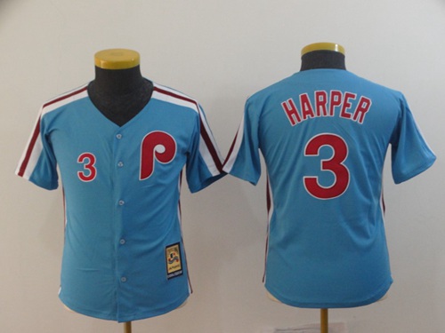 Phillies #3 Bryce Harper Light Blue Cool Base Cooperstown Stitched Youth Baseball Jersey